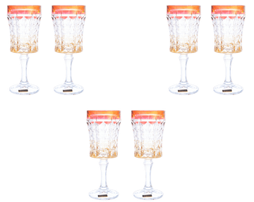 Bohemia Crystal - Goblet Glass Set 6 Pieces - Gold & Red - 200ml