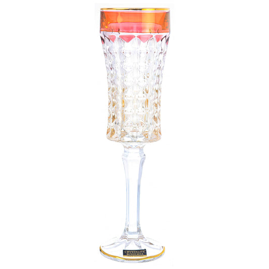 Bohemia Crystal - Flute Glass Set 6 Pieces - Gold & Red - 120ml - Crystal