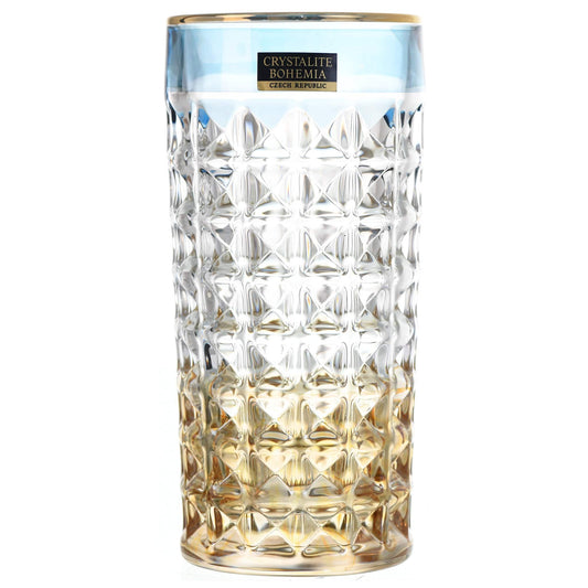 Bohemia Crystal - Highball Glass Set 6 Pieces - Blue & Gold - 260ml - Crystal