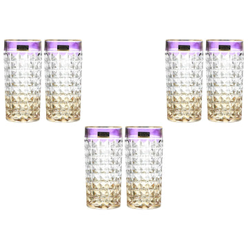 Bohemia Crystal - Highball Glass Set 6 Pieces - 260ml - Purple & Gold - Crystal