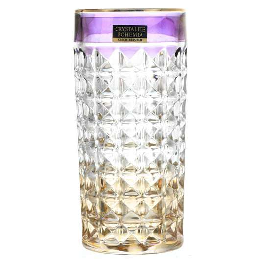 Bohemia Crystal - Highball Glass Set 6 Pieces - 260ml - Purple & Gold - Crystal