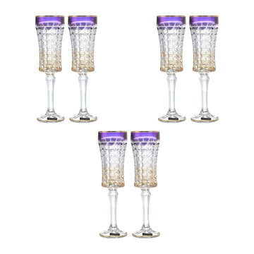 Bohemia Crystal - Flute Glass Set 6 Pieces - Gold & Purple - 120ml - Crystal