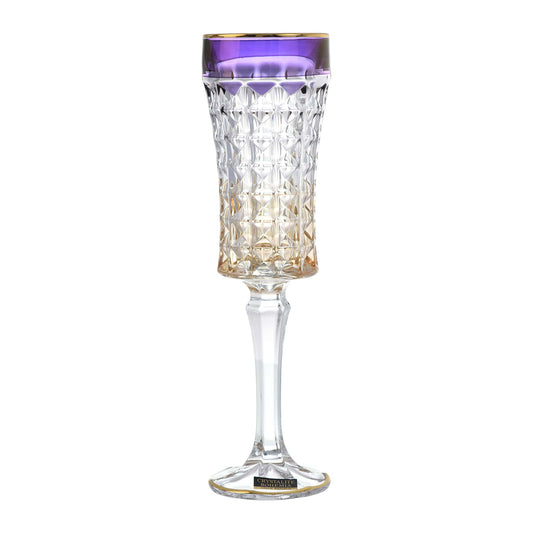 Bohemia Crystal - Flute Glass Set 6 Pieces - Gold & Purple - 120ml - Crystal