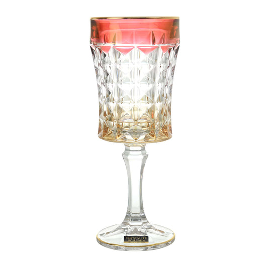 Bohemia Crystal - Goblet Glass Set 6 Pieces - Gold & Red - 200ml - Crystal