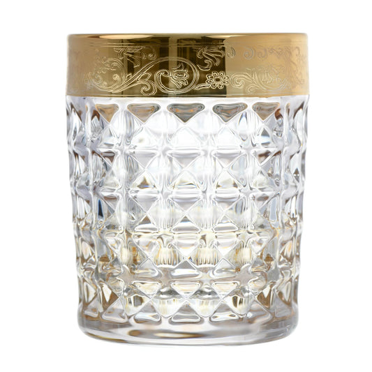 Bohemia Crystal - Diamond Tumbler Glass Set 6 Pieces - 230ml - Gold - Crystal
