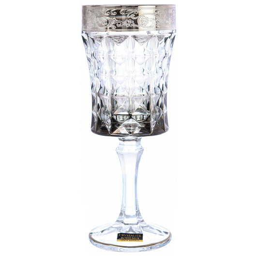 Bohemia Crystal - Goblet Glass Set 6 Pieces - Grey & Silver - 200ml - Crystal
