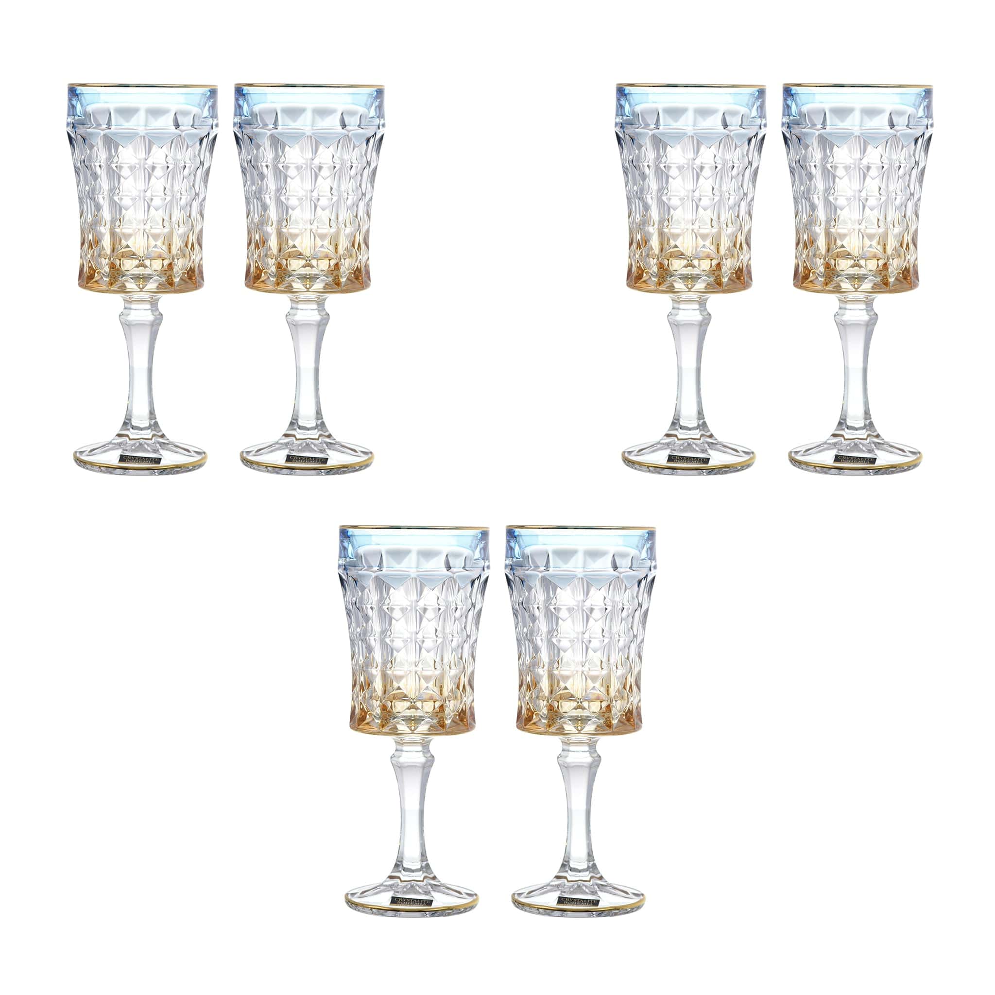 Bohemia Crystal - Goblet Glass Set 6 Pieces - Blue & Gold - 200ml - Grey, Blue & Gold - 270006783
