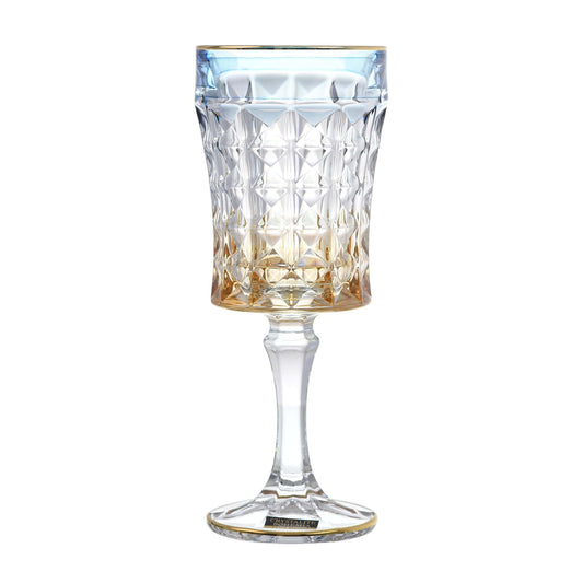 Bohemia Crystal - Goblet Glass Set 6 Pieces - Blue & Gold - 200ml - Grey, Blue & Gold - Crystal
