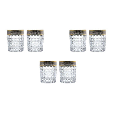 Bohemia Crystal - Diamond Tumbler Glass Set 6 Pieces - 230ml - Gold & Silver - Crystal