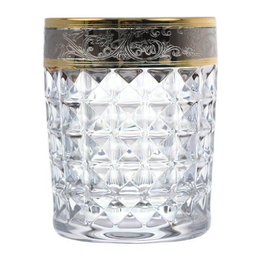 Bohemia Crystal - Diamond Tumbler Glass Set 6 Pieces - 230ml - Gold & Silver - Crystal