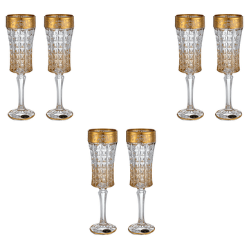 Bohemia Crystal - Flute Diamond Glass Set 6 Pieces - 120ml - Orange & Gold - Crystal