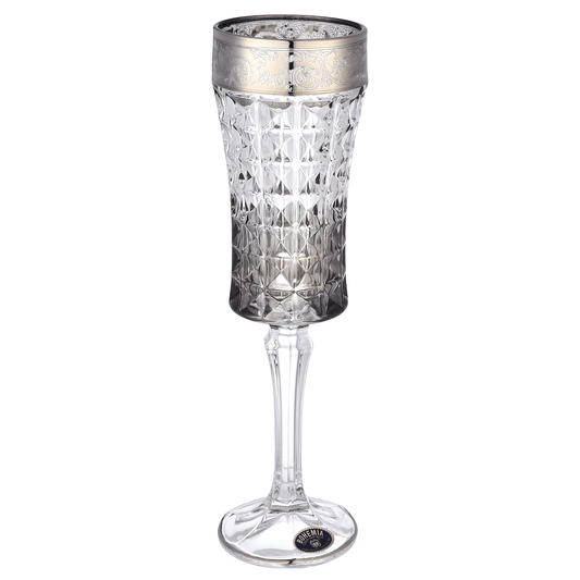 Bohemia Crystal - Diamond Flute Glass Set 6 Pieces  - Silver & Grey - 120ml - Crystal