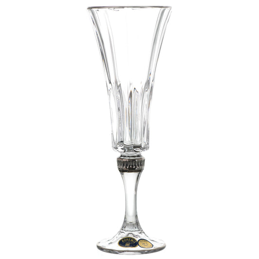 Bohemia Crystal - Flute Glass Set 6 Pieces - Silver - 150ml - Crystal