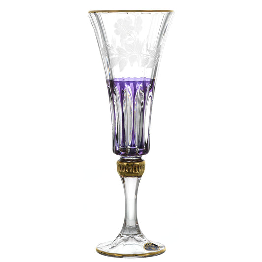 Bohemia Crystal - Flute Glass Set 6 Pieces - Purple & Gold - 150ml - Crystal