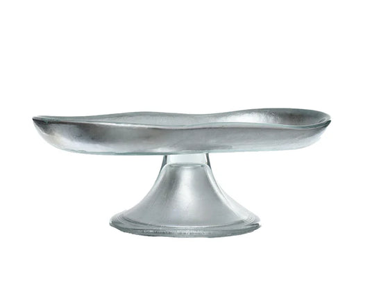 ArdaCam - Sade Footed Oval Serving Platter - Silver - 27x14cm - Glass