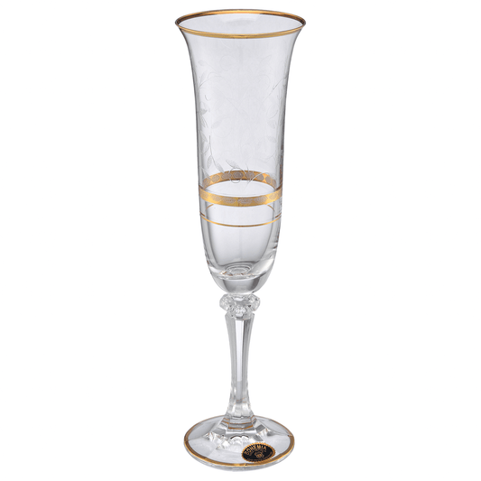 Bohemia Crystal - Flute Glass Set 6 Pieces - Gold - Crystal