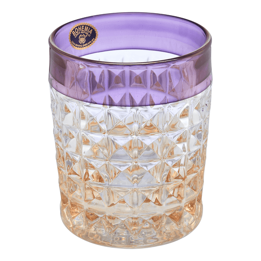 Bohemia Crystal - Diamond Tumbler Set 6 Pieces - Purple & Yellow - 230ml - Crystal