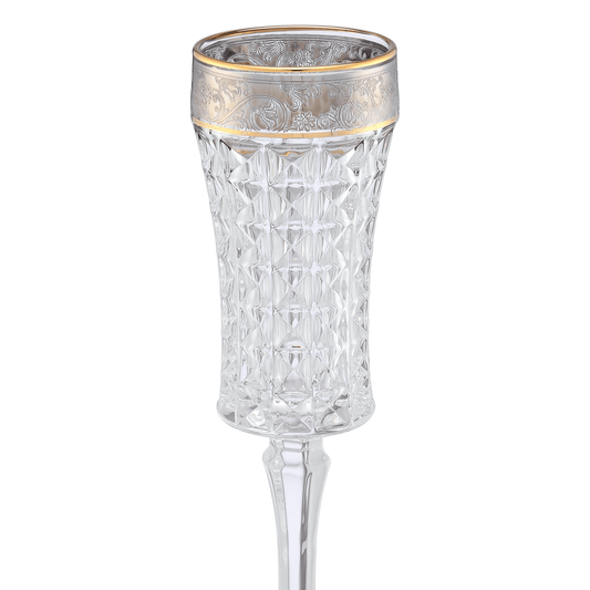 Bohemia Crystal - Diamond Flute Glass Set 6 Pieces - Silver & Gold - 120ml - Crysta;