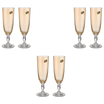 Bohemia Crystal - Flute Glass Set 6 Pieces - Orange - 220ml - Crystal