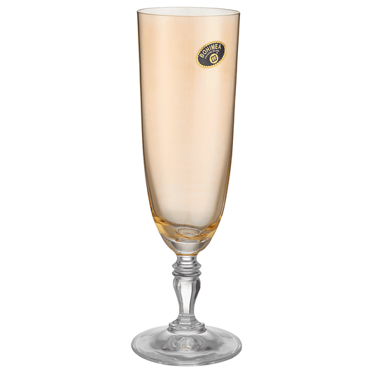 Bohemia Crystal - Flute Glass Set 6 Pieces - Orange - 220ml - Crystal