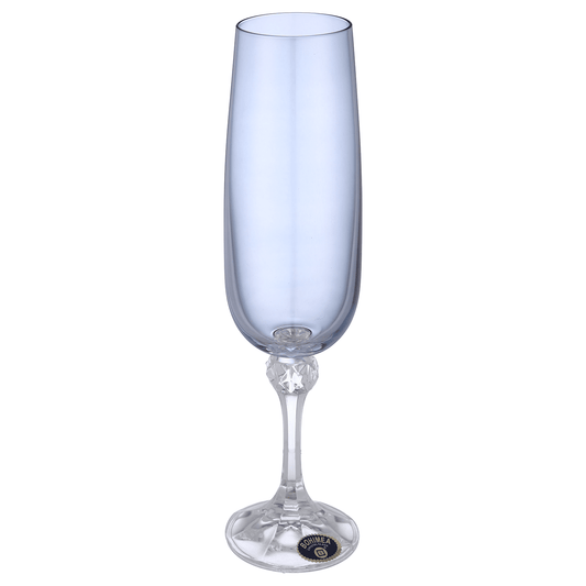 Bohemia Crystal - Flute Glass Set 6 Pieces 180ml - Blue - Crystal