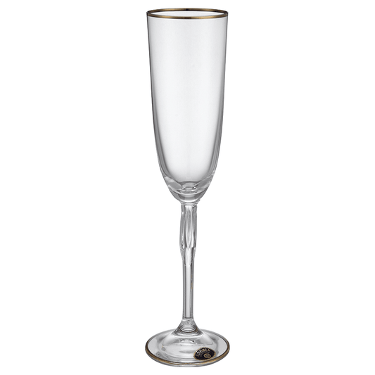 Bohemia Crystal - Flute Glass Set 6 Pieces with Silver Rim - 220ml - Crystal