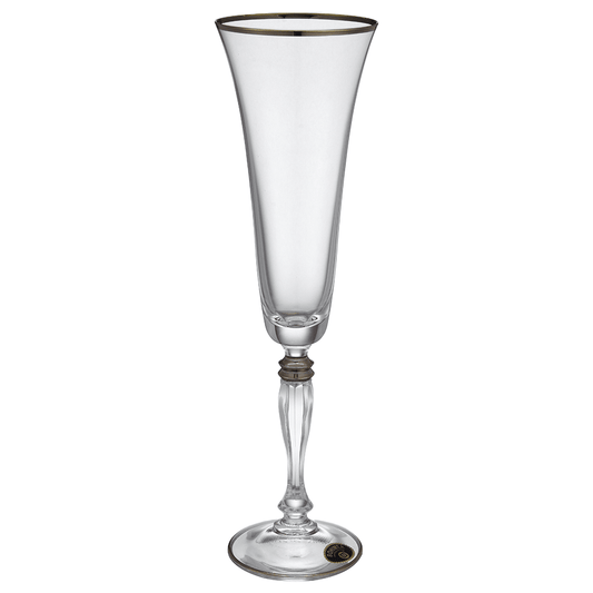 Bohemia Crystal - Flute Glass Set 6 Pieces with Silver Rim - 220ml - Crystal