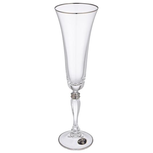 Bohemia Crystal - Flute Glass Set 6 Pieces - Silver - 180ml - Crystal