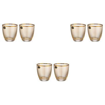 Bohemia Crystal - Tumbler Glass Set 6 Pieces with Gold Rim - Orange - 210ml - Crystal