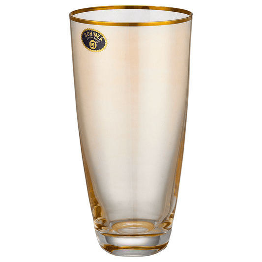 Bohemia Crystal - Highball Glass Set 6 Pieces with Gold Rim - Orange - 320ml - Crystal