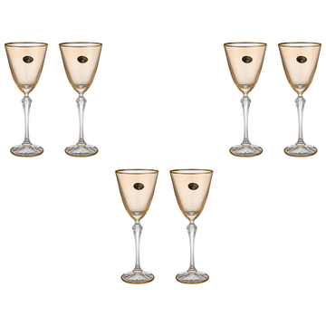 Bohemia Crystal - Goblet Glass Set 6 Pieces with Gold Rim - Orange - 250ml - Crystal