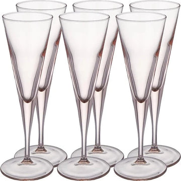 Pasabahce - V-Line Champagne Flute Glass Set 6 Pieces - Pink - 150ml