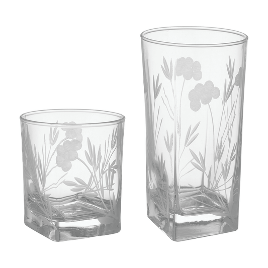 Pasabahce - Decorated Highball & Tumbler Glass Set 12 Pieces - 305&205ml - Glass