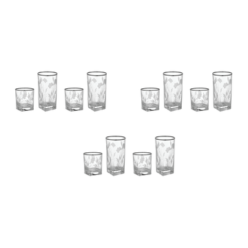 Pasabahce - Decorated Highball & Tumbler Glass Set 12 Pieces - Silver - 305&205ml - Glass
