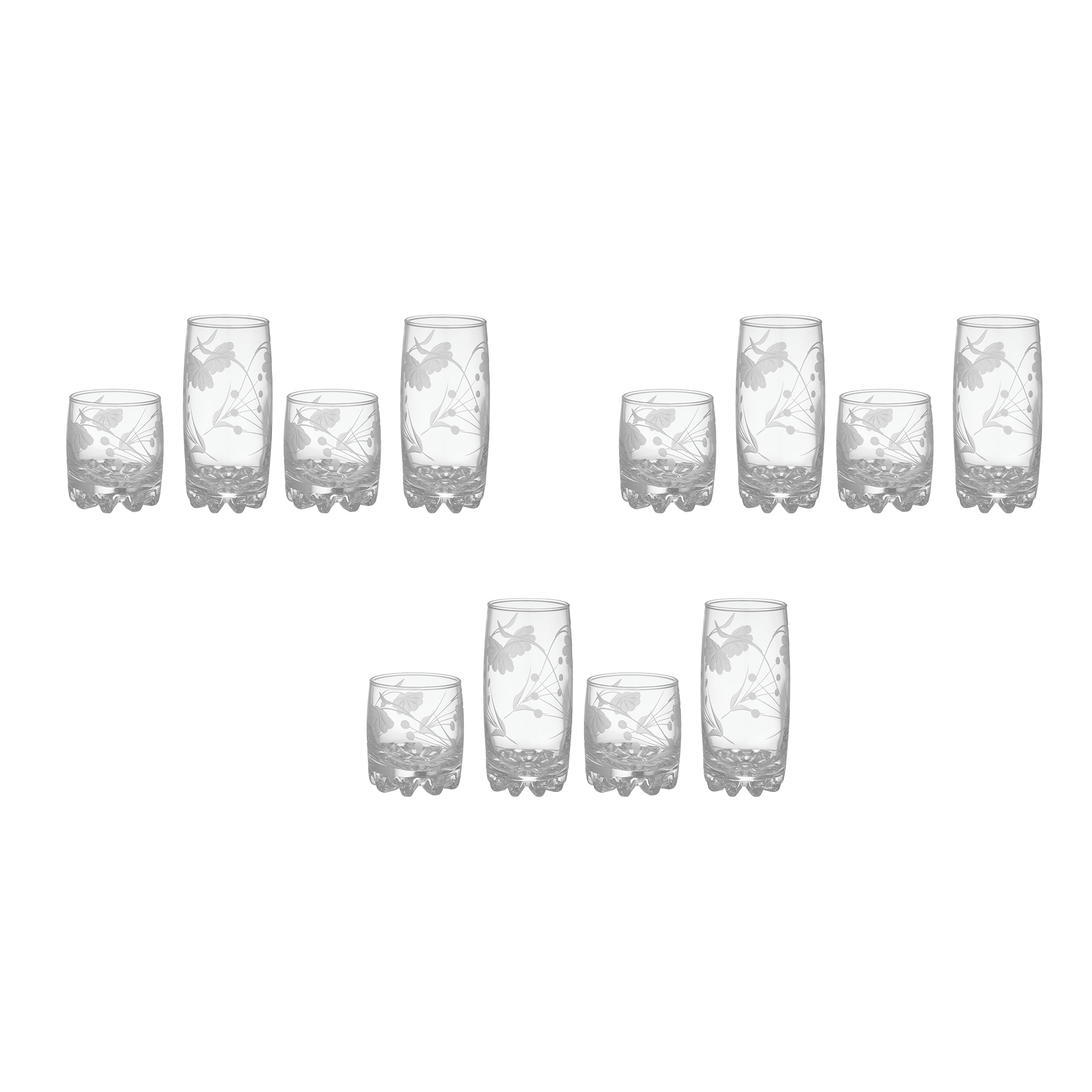 Pasabahce Decorated Highball & Tumbler Glass Set 12 Pieces 370&200