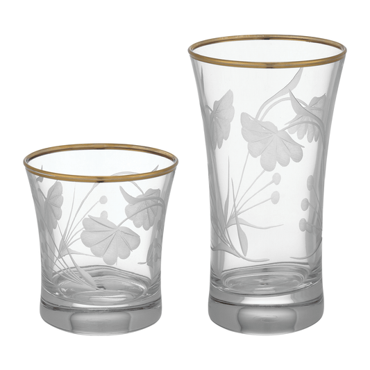 Pasabahce - Decorated Highball & Tumbler Glass Set 12 Pieces - Gold - 340&250ml - Glass