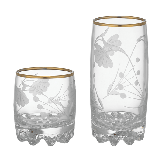 Pasabahce - Decorated Highball & Tumbler Glass Set 12 Pieces - Gold - 370&200ml - Glass