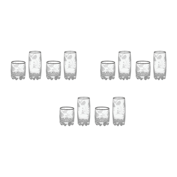 Pasabahce - Decorated Highball & Tumbler Glass Set 12 Pieces - Silver - 370&200ml - Glass