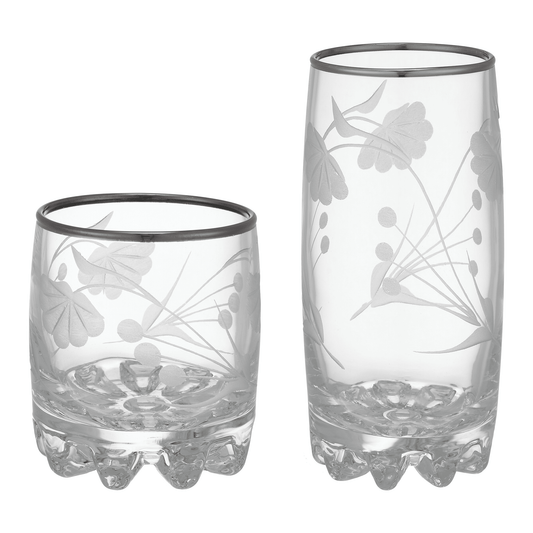 Pasabahce - Decorated Highball & Tumbler Glass Set 12 Pieces - Silver - 370&200ml - Glass