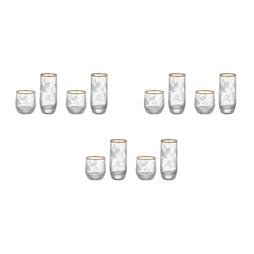 Pasabahce - Decorated Highball & Tumbler Glass Set 12 Pieces - Gold - 305&250ml - Glass
