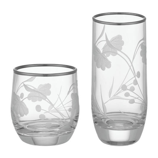 Pasabahce - Decorated Highball & Tumbler Glass Set 12 Pieces - Silver - 305&250ml - Glass