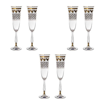 Bohemia Crystal - Flute Glass Set of 6 Pieces Silver & Gold - 150ml