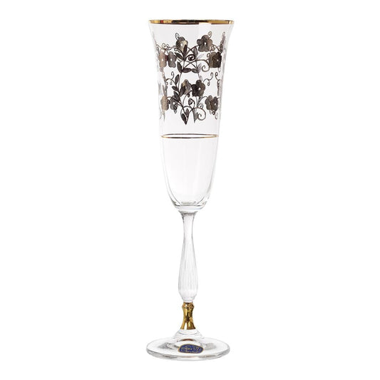 Bohemia Crystal - Flute Glass Set 6 Pieces - Gold & Silver - 150ml