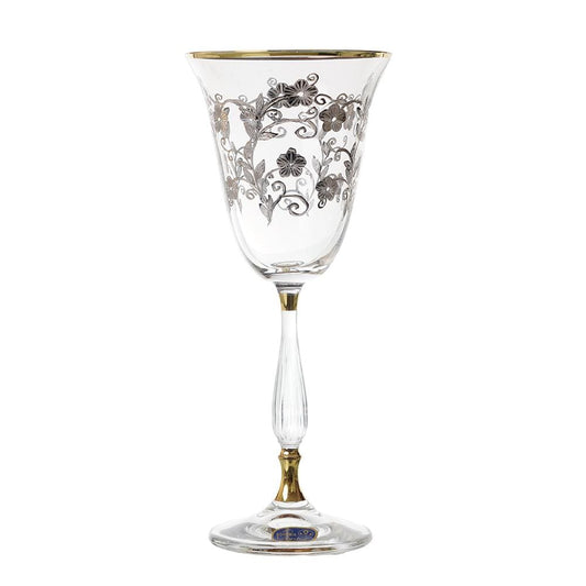 Bohemia Crystal - Goblet Glass Set 6 Pieces - Gold & Silver - 185ml
