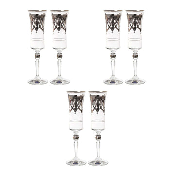 Bohemia Crystal - Flute Glass Set 6 Pieces Silver - 150ml