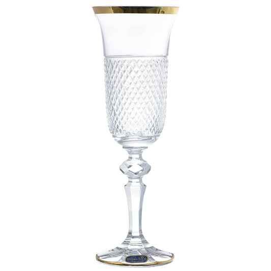 Bohemia Crystal - Flute Glass Set 6 Pieces - Gold - 150ml - Crystal