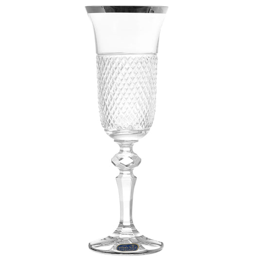 Bohemia Crystal - Flute Glass Set 6 Pieces - Silver- 150ml