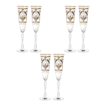 Bohemia Crystal - Flute Glass Set 6 Pieces - Gold - 150ml