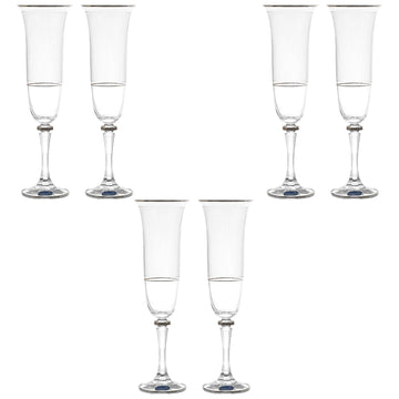 Bohemia Crystal - Flute Glass Set 6 Pieces - Silver - 150ml