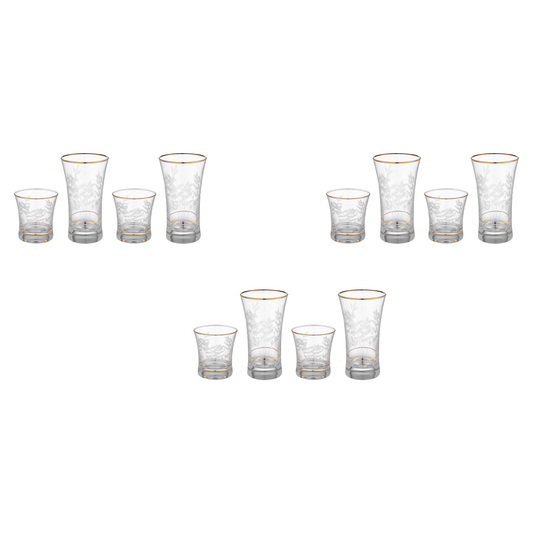 Pasabahce - Decorated Highball & Tumbler Glass 12 Pieces - Gold - Glass - 340ml&250ml